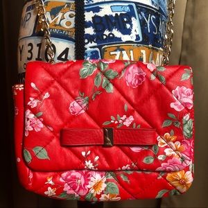 LD Rose Red Quilted Crossbody Purse With Chain Strap